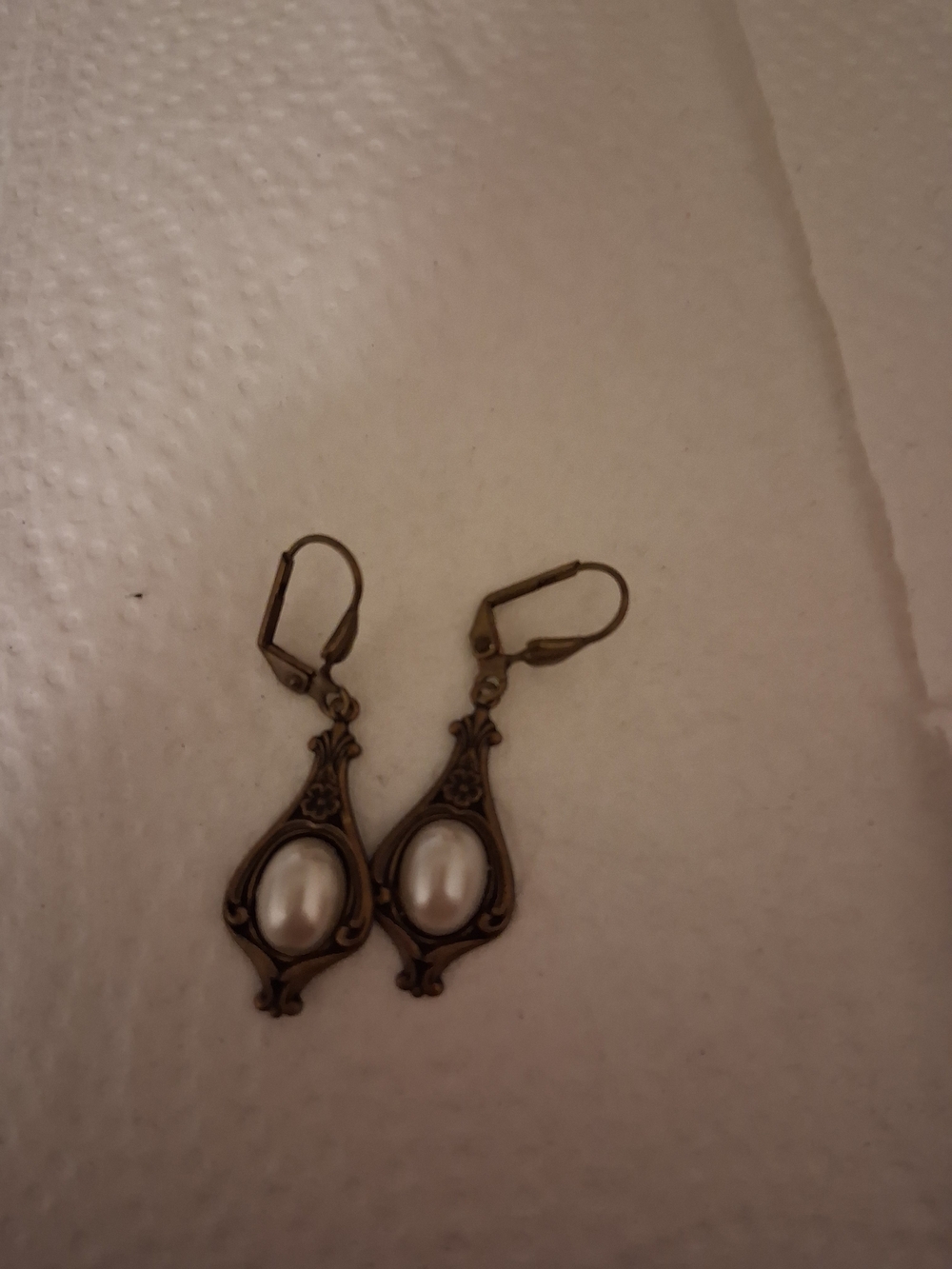 Vintage-Inspired Pearl Drop Earrings in Bronze Tone